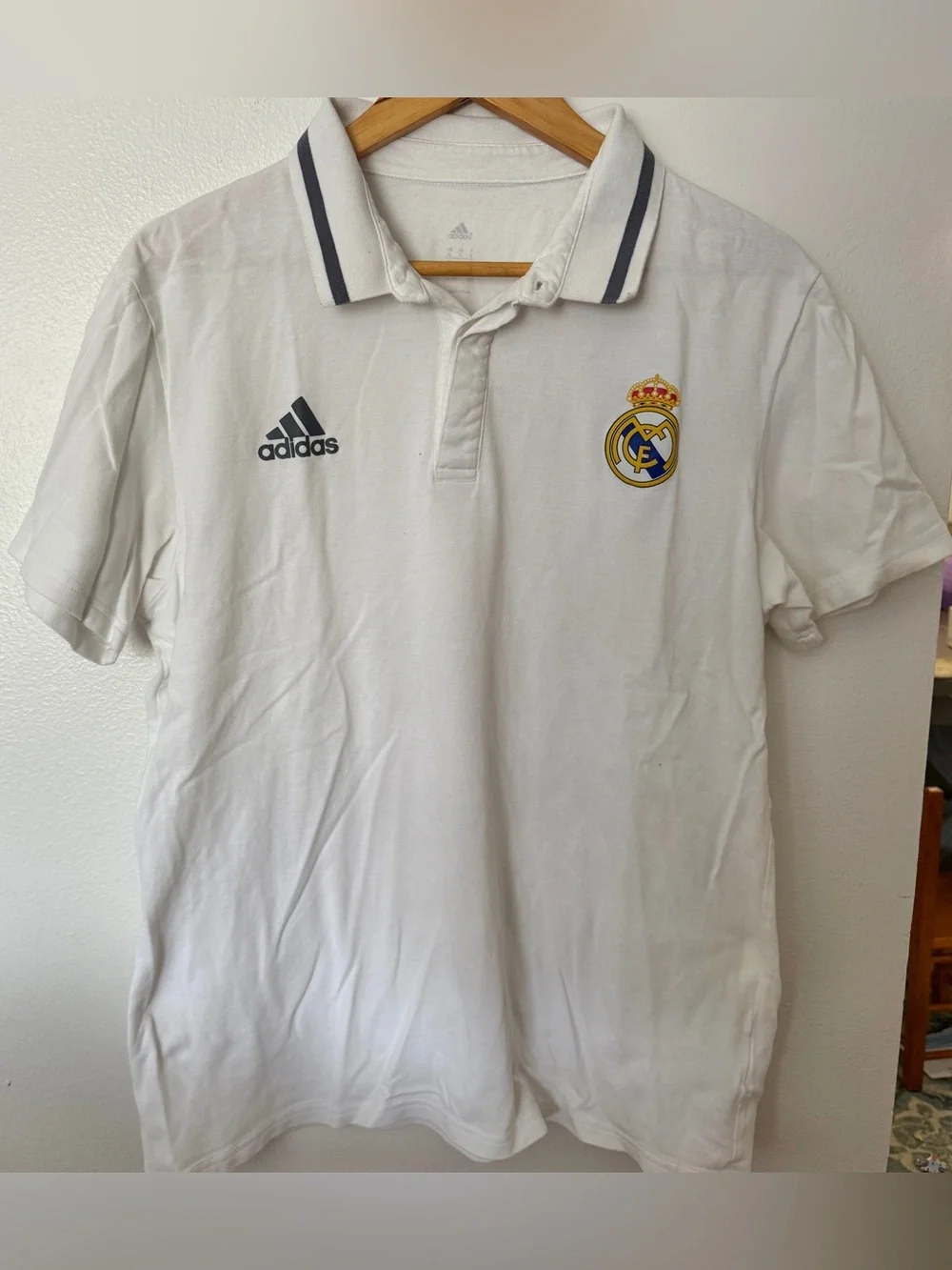 adidas White Polo with Navy Trim and Real Madrid Crest